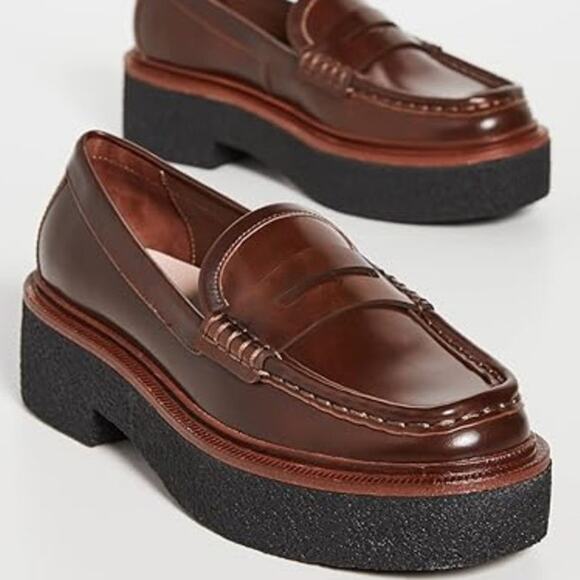 Loeffler Randall Rikki Brown Leather Platform Loafers Size 5 - Picture 1 of 9